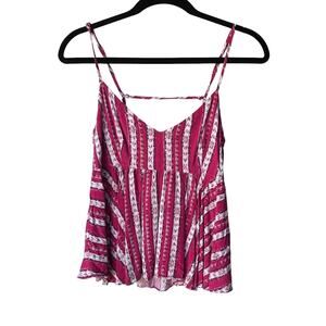 forever 21 peplum abstract open back tank top pink and cream women medium